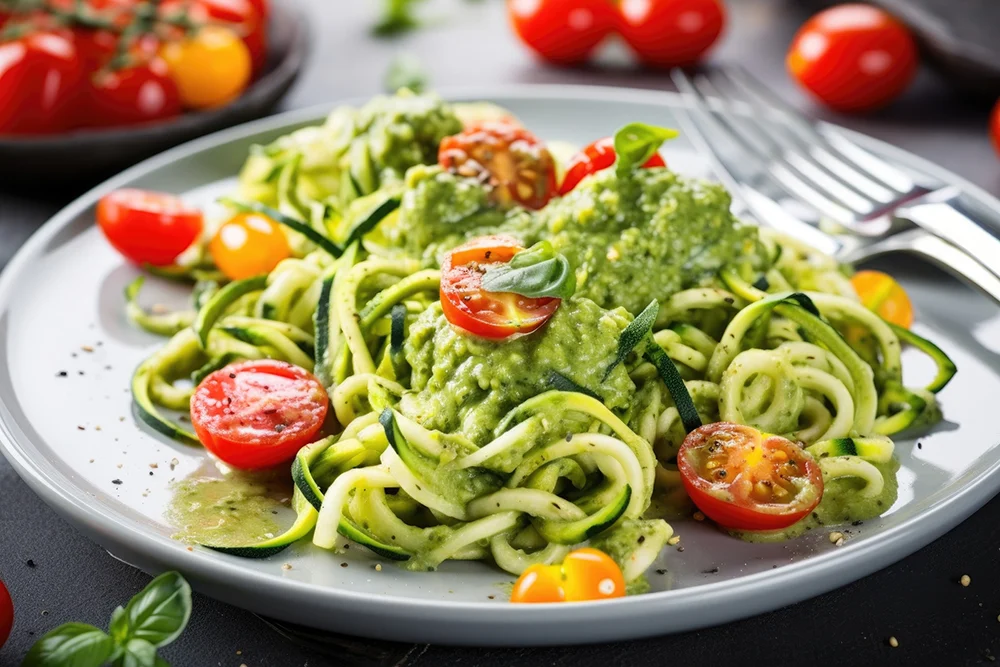 fresh zucchini noodles with pesto